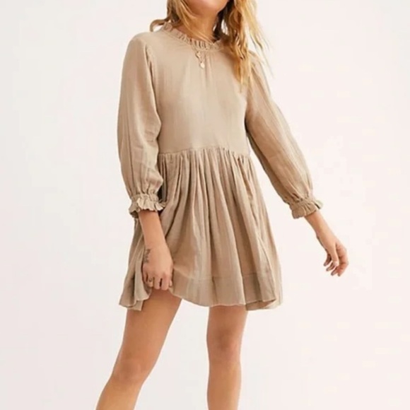 Free People Tan Gauzy Mini Dress - Picture 2 of 14